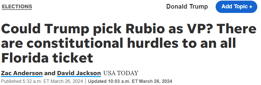 USA Today Advocates For Marco Rubio As Trump’s VP